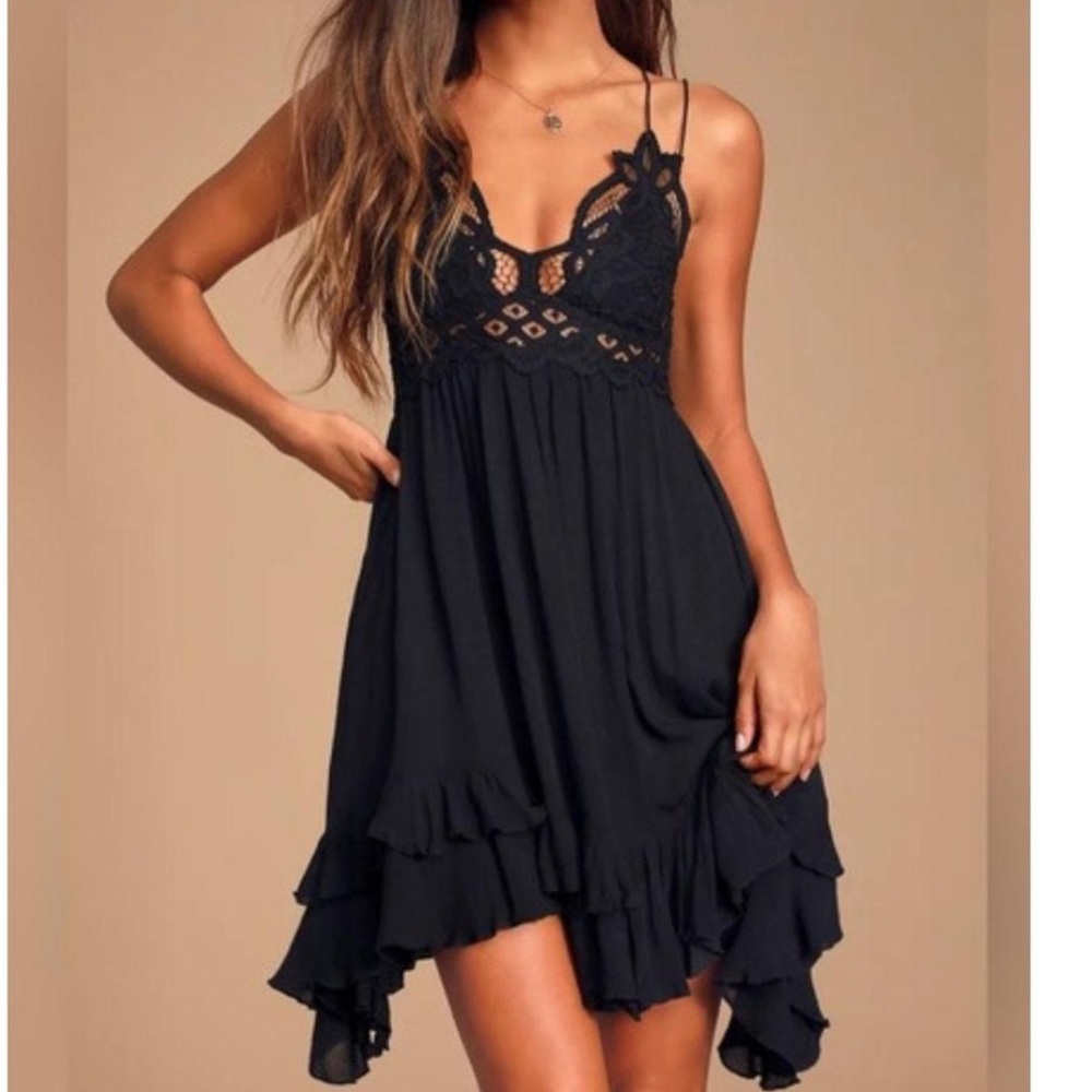 Free People Adella Black Lace Slip Dress